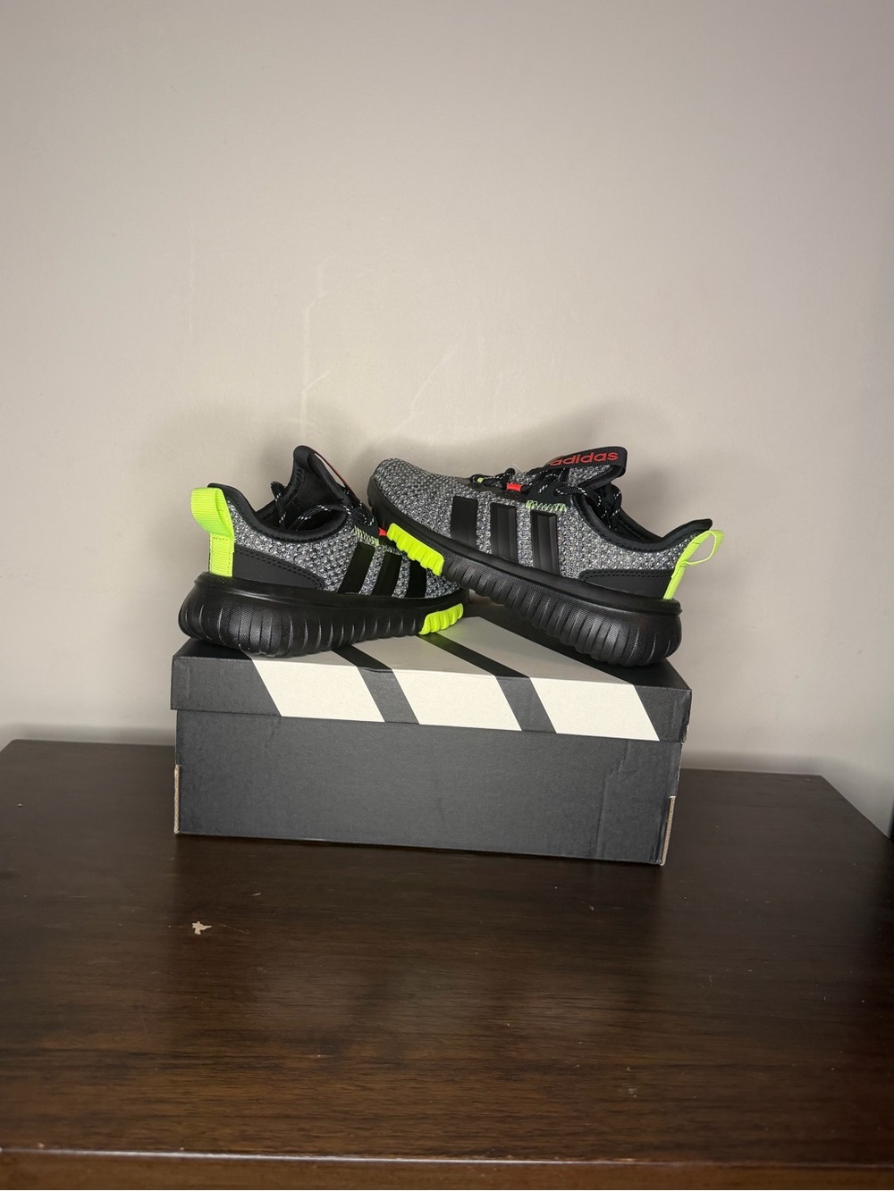 adidas Black & Neon Green Kids Athletic Sneakers